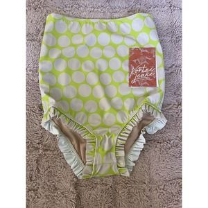 Kortni Jeane High Waist Ruffled Up Green Youth 12/13 Swim Bottoms Lime Dots Q2